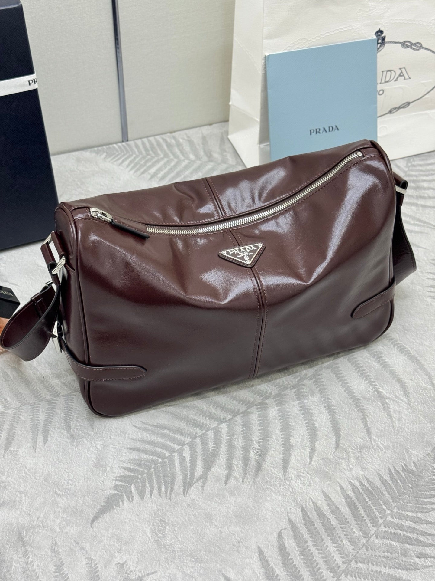 PRADA 25S SHOULDER BAG 35 IN DARK BROWN CALFSKIN SILVER HARDWARE