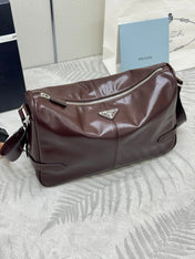 PRADA 25S SHOULDER BAG 35 IN DARK BROWN CALFSKIN SILVER HARDWARE
