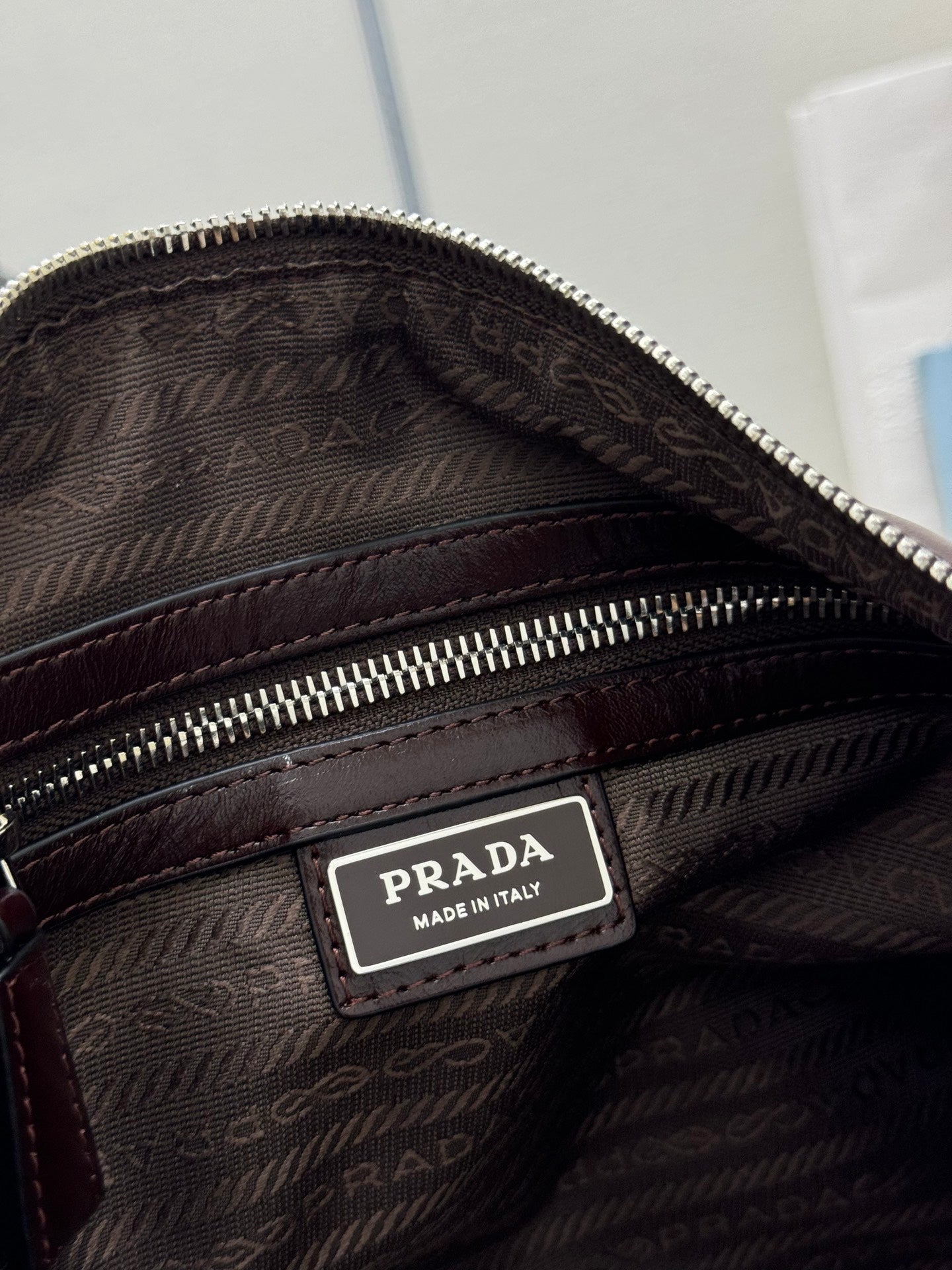 PRADA 25S SHOULDER BAG 35 IN DARK BROWN CALFSKIN SILVER HARDWARE