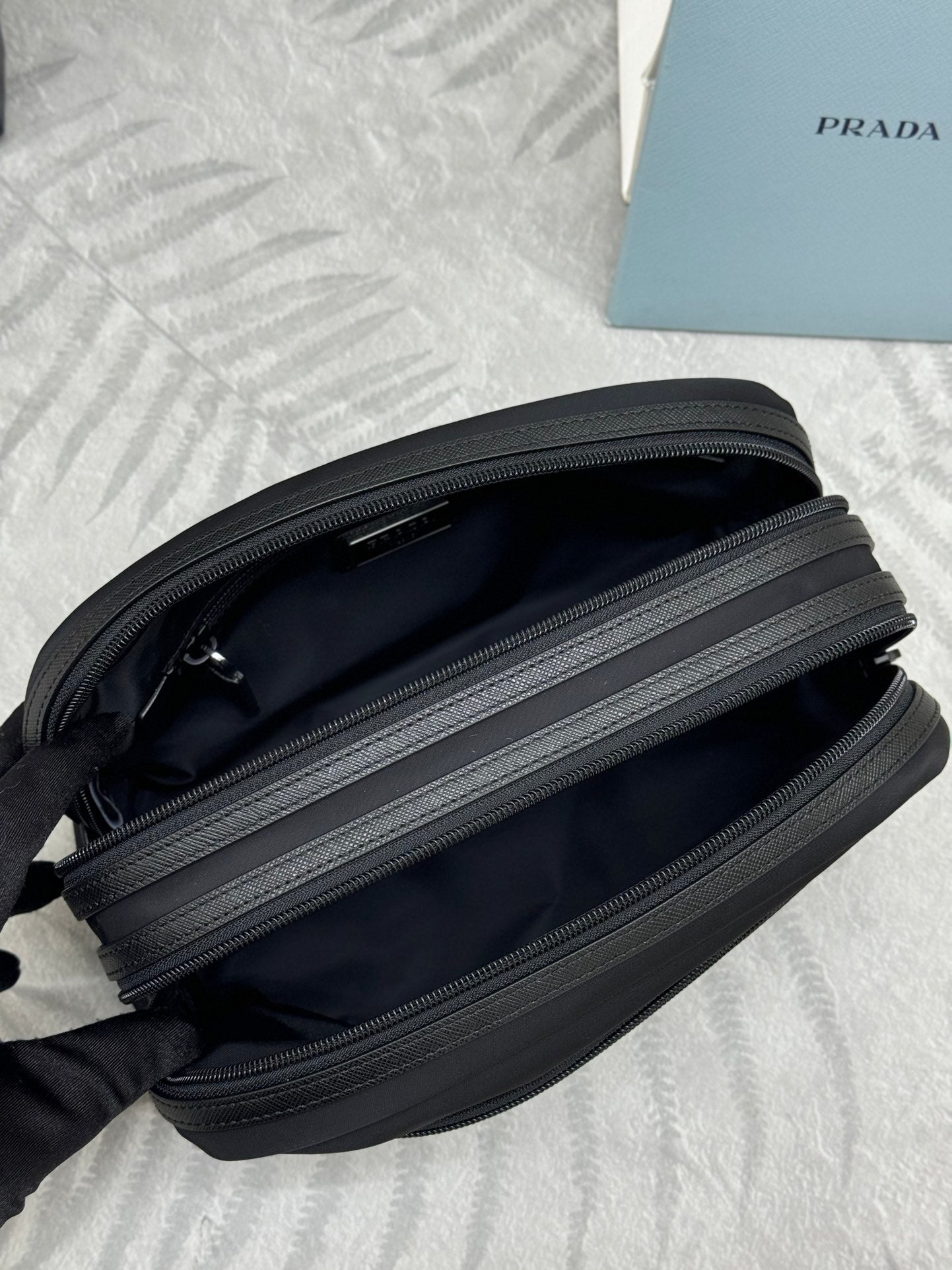 PRADA 25S MEDIUM CLUTCH BAG 26 IN BLACK NYLON SILVER HARDWRE