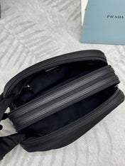 PRADA 25S MEDIUM CLUTCH BAG 26 IN BLACK NYLON SILVER HARDWRE