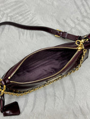 PRADA 25S RE-EDITION 2002 MEDIUM SHOULDER BAG 26 IN BURGUNDY CALFSKIN GOLD HARDWARE