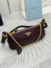 PRADA 25S RE-EDITION 2002 MEDIUM SHOULDER BAG 26 IN BURGUNDY CALFSKIN GOLD HARDWARE