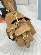 PRADA 25S EXPLORE MEDIUM SHOULDER BAG 30 IN CINNAMON SUEDE WITH FLAP