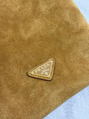 PRADA 25S BUCKET BAG 20 IN LIGHT CARAMEL SUEDE GOLD HARDWARE