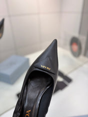PRADA 26S PUMPS 55MM IN BLACK CALFSKIN WITH LOGO