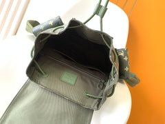 LV 25S CHRISTOPHER BACKPACK 48 IN ARMY GREEN CALFSKIN SILVER HARDWARE