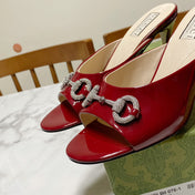 GUCCI 26S HORSEBIT HIGH-HEELED SANDALS 80 MM IN DARK RED GLOSSY CALFSKIN