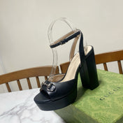GUCCI 26S HIGH-HEELED SANDALS 105 MM IN BLACK CALFSKIN