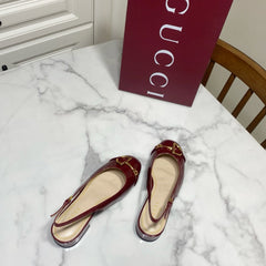 GUCCI 26S SLINGBACK FLATS IN DARK RED CALFSKIN