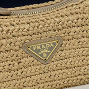 WOVEN HOBO BAG 23 IN BEIGE RAFFIA GOLD HARDWARE TRIANGLE LOGO