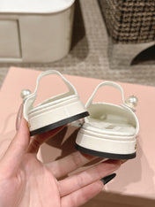 FLAT MULE IN WHITE MIX BLACK PATENT CALFSKIN