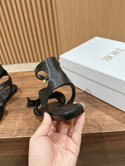 DIOR ADIORABLE SANDALS 25S IN BLACK FABRIC AND LAMBSKIN WITH PEARL DETAILING