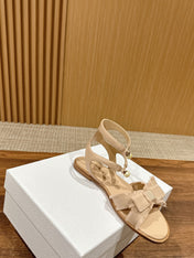 DIOR ADIORABLE SANDALS 25S IN LIGHT BEIGE FABRIC AND LAMBSKIN WITH PEARL DETAILING