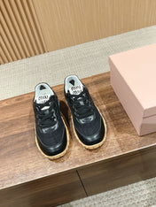 RUNNING SNEAKERS IN BLACK LAMBSKIN AND FABRIC ANTI-SLIP RUBBER SOLE