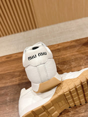 RUNNING SNEAKERS IN WHITE LAMBSKIN AND FABRIC ANTI-SLIP RUBBER SOLE