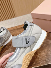 BALLET SHOES IN GRAY LAMBSKIN AND FABRIC ANTI-SLIP RUBBER SOLE