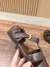 FISHERMAN BUCKLE SANDALS IN COCOA BROWN LAMBSKIN