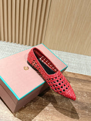 LP POINTED-TOE BALLET FLATS 25S IN RED LAMBSKIN