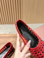 LP POINTED-TOE BALLET FLATS 25S IN RED LAMBSKIN