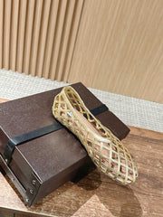 ALAIA MESH BALLET FLATS 25S IN GOLD LAMBSKIN