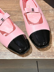 CHANEL 25S BALLET MARY JANES BLACK AND PINK IN CALFSKIN