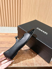 CHANEL 25S BALLET MARY JANES BLACK IN CALFSKIN AND PATENT CALFSKIN