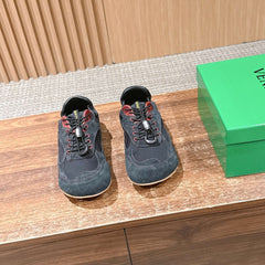 BOTTEGA VENETA 26S SNEAKERS IN DARK BLUE GREY SUEDE AND MESH FABRIC