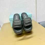 PRA CROCHET SLIDES SLIPPERS BLACK RAFFIA