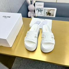 BLOCK SLIDES WITH TRIOMPHE IN WHITE SMOOTH CALFSKIN