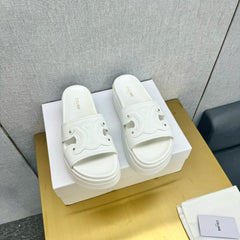 BLOCK SLIDES WITH TRIOMPHE IN WHITE SMOOTH CALFSKIN