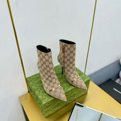 GG HORSEBIT ANKLE BOOT IN TAN BEIGE MONOGRAM CANVAS