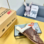 MIUxNB 530 SNEAKER MULES IN BROWN CALFSKIN SHEARLING