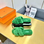 ORAN SHEARLING SANDALS EMERALD GREEN