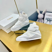 CHLOE 26S HIGH-TOP SKATE SNEAKERS IN WHITE CALFSKIN AND MESH