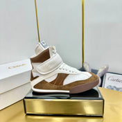 CHLOE 26S HIGH-TOP SKATE SNEAKERS IN CREAM WHITE MESH MIX BROWN SUEDE