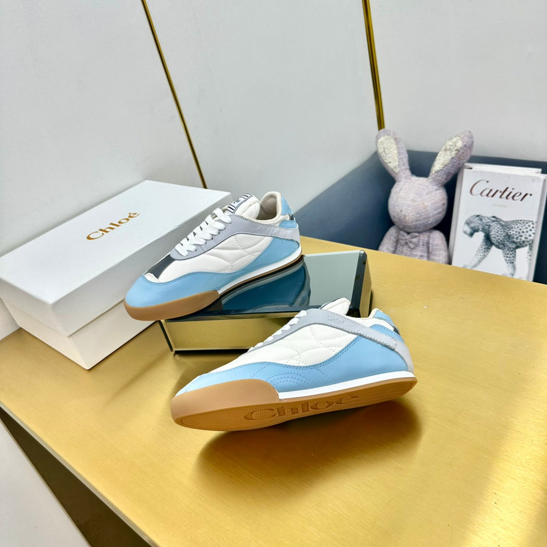 CHLOE 26S SKATE SNEAKERS IN WHITE AND BLUE CALFSKIN
