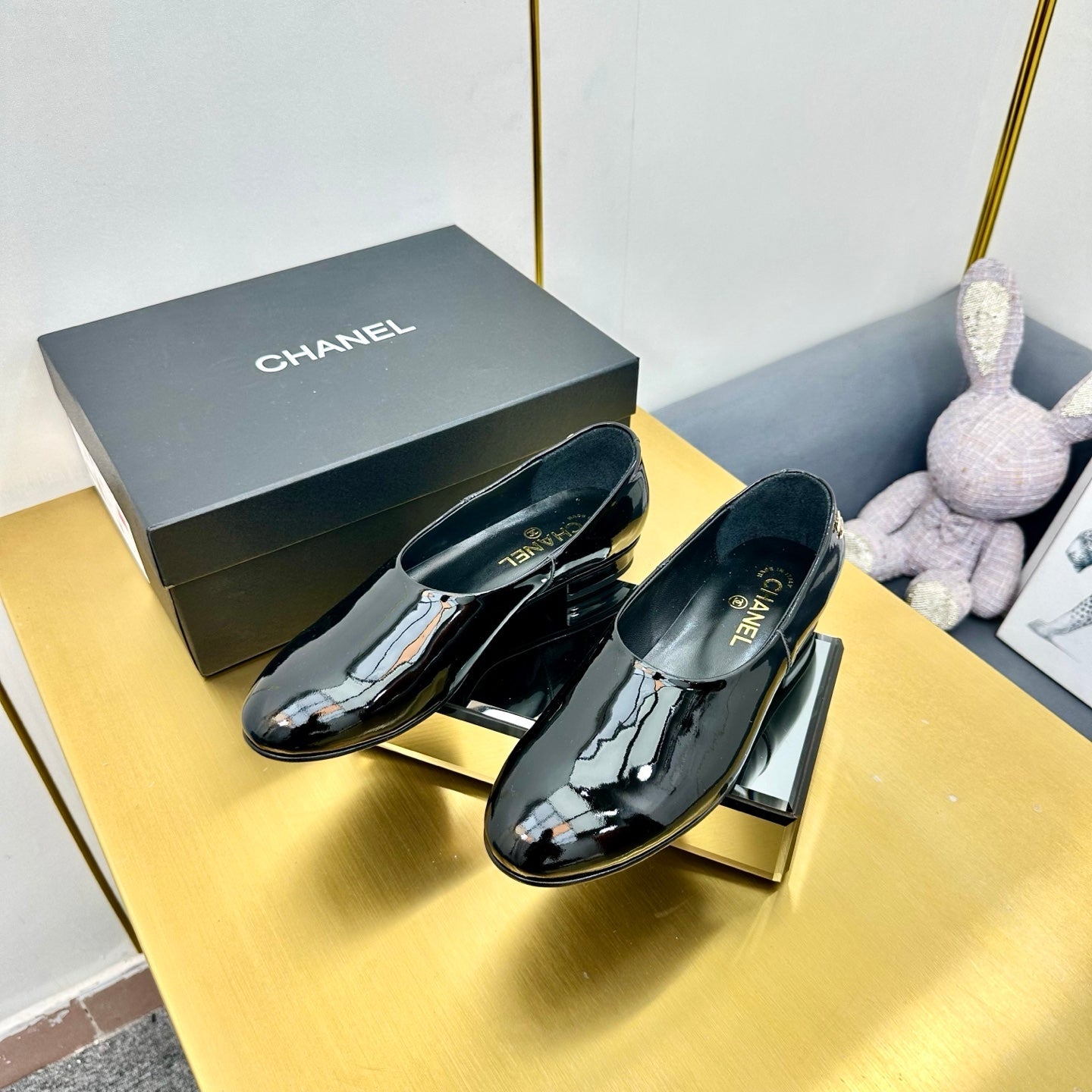 CC SIMPLE FLATS 25S IN BLACK GLOSSY LEATHER