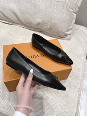 LV 26S POINTED TOE BALLET FLATS IN BLACK CALFSKIN