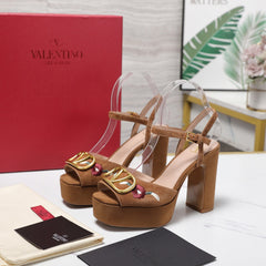 VALENTINO 25S GARAVANI VLOGO SIGNATURE HIGH-HEEL SANDALS 110 MM IN BROWN SUEDE