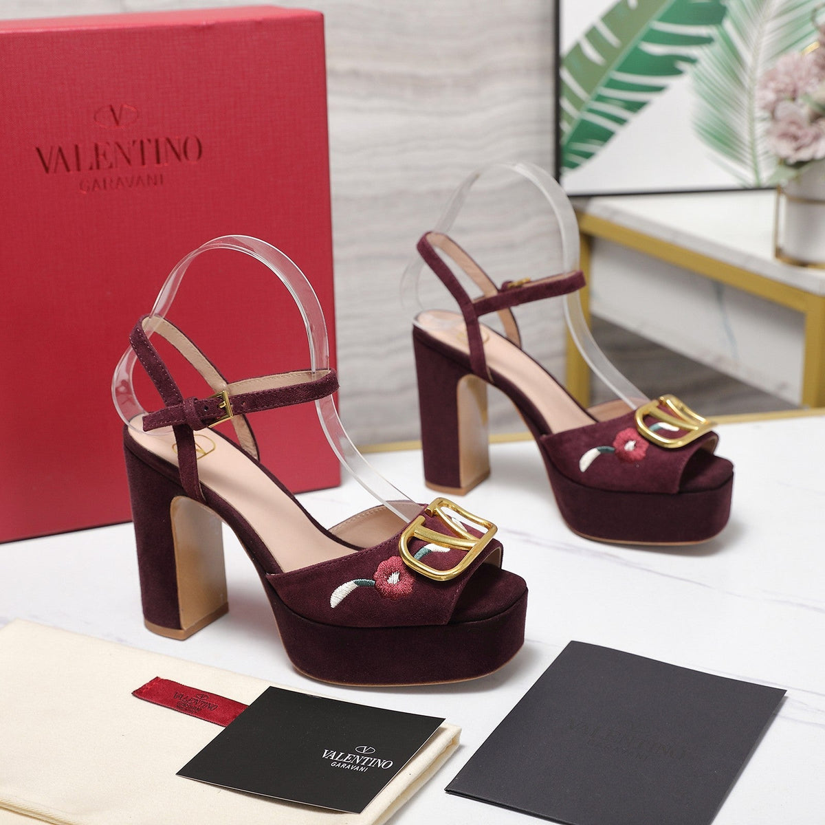 VALENTINO 25S GARAVANI VLOGO SIGNATURE HIGH-HEEL SANDALS 110 MM IN DARK RED SUEDE