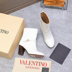 VALENTINO 25S GARAVANI VLOGO LOW BOOTS 80 MM IN WHITE CALFSKIN