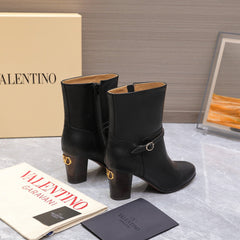 VALENTINO 25S GARAVANI VLOGO LOW BOOTS 80 MM IN BLACK CALFSKIN