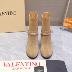 VALENTINO 25S GARAVANI VLOGO LOW BOOTS 80 MM IN LIGHT BROWN SUEDE