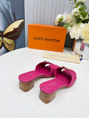 LV 26S MARE HIGH-HEELED MULE SANDALS IN PINK CALFSKIN