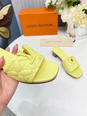 LV 26S MARE HIGH-HEELED MULE SANDALS IN LIGHT YELLOW CALFSKIN