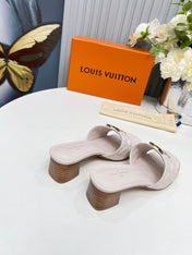 LV 26S MARE HIGH-HEELED MULE SANDALS IN ASH BEIGE CALFSKIN