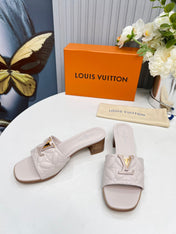 LV 26S MARE HIGH-HEELED MULE SANDALS IN ASH BEIGE CALFSKIN