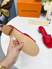 LV 26S MARE HIGH-HEELED MULE SANDALS IN RED CALFSKIN