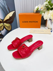 LV 26S MARE HIGH-HEELED MULE SANDALS IN RED CALFSKIN